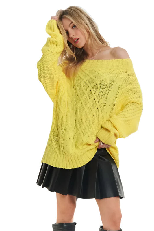 ADORA Cable Knit Off Shoulder Sweater