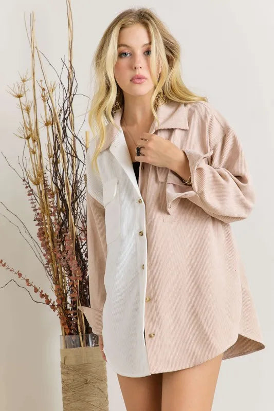 Color Block Corduroy Shacket – Trendy, Cozy & Perfect for Layering