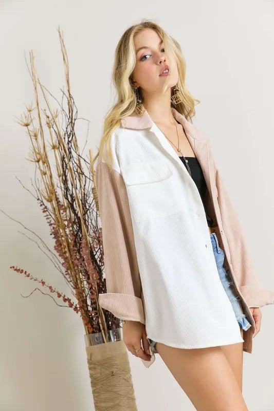 Color Block Corduroy Shacket – Trendy, Cozy & Perfect for Layering
