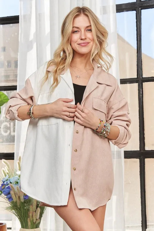 Color Block Corduroy Shacket – Trendy, Cozy & Perfect for Layering