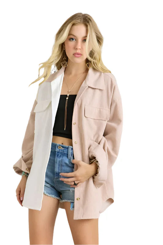 ADORA Color Block Corduroy Shacket