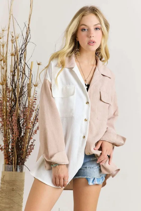 Color Block Corduroy Shacket – Trendy, Cozy & Perfect for Layering