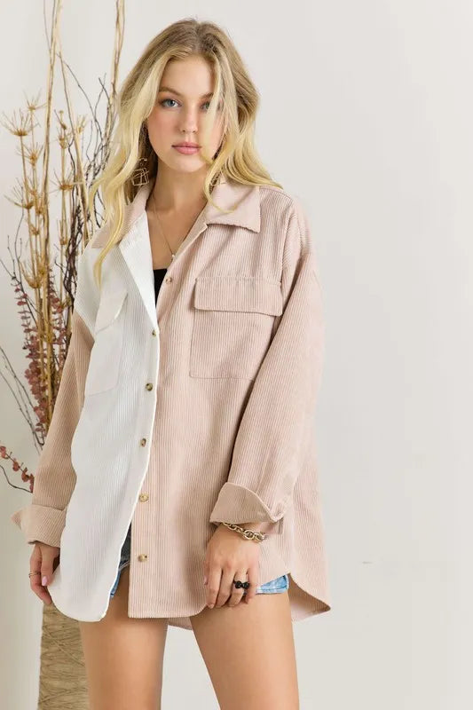 Color Block Corduroy Shacket – Trendy, Cozy & Perfect for Layering