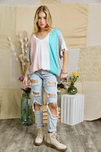 Colorblock Casual Knit Tunic Top – Stylish Everyday Wear
