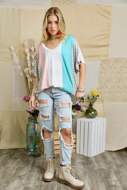 Colorblock Casual Knit Tunic Top – Stylish Everyday Wear