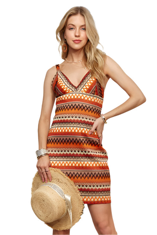ADORA Contrast Striped V-Neck Mini Dress