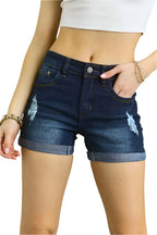 ADORA Distressed Roll Up Denim Shorts with Pockets
