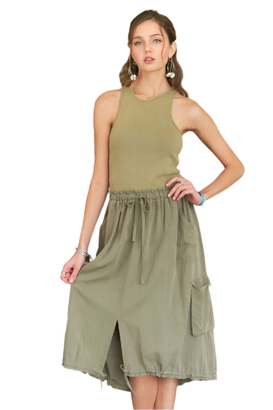 ADORA Drawstring Sleeveless Washed Dress