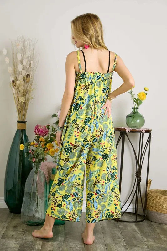 Elastic Detail Tropical Jumpsuit – Chic Summer One-Piece