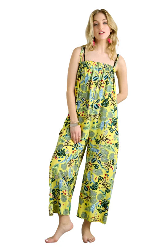 Elastic Detail Tropical Jumpsuit – Chic Summer One-Piece