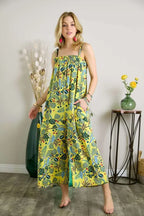 Elastic Detail Tropical Jumpsuit – Chic Summer One-Piece