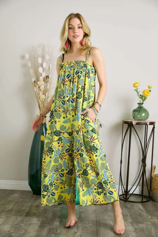 Elastic Detail Tropical Jumpsuit – Chic Summer One-Piece