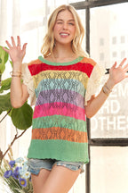 Crochet Top with Eyelet Sleeves – Colorful & Chic Statement Piece
