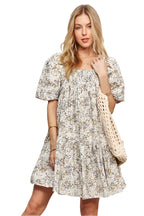 ADORA Floral Square Neck Puff Sleeve Dress
