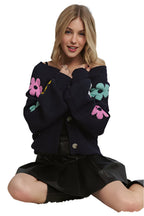 ADORA Flower Button Down Lantern Sleeve Cardigan