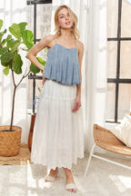 ADORA Front Pleated Washed Denim Crop Top