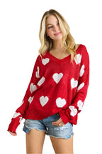 Heart Design V-Neck Knit Top – Sweet, Cozy & Love-Inspired Style