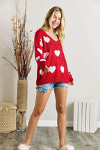 Heart Design V-Neck Knit Top – Sweet, Cozy & Love-Inspired Style