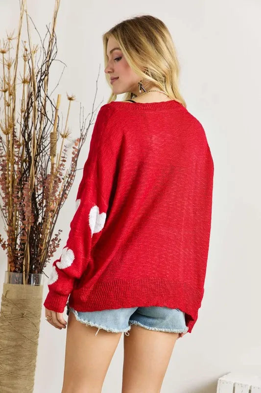 Heart Design V-Neck Knit Top – Sweet, Cozy & Love-Inspired Style