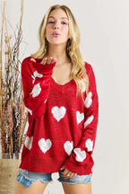 Heart Design V-Neck Knit Top – Sweet, Cozy & Love-Inspired Style