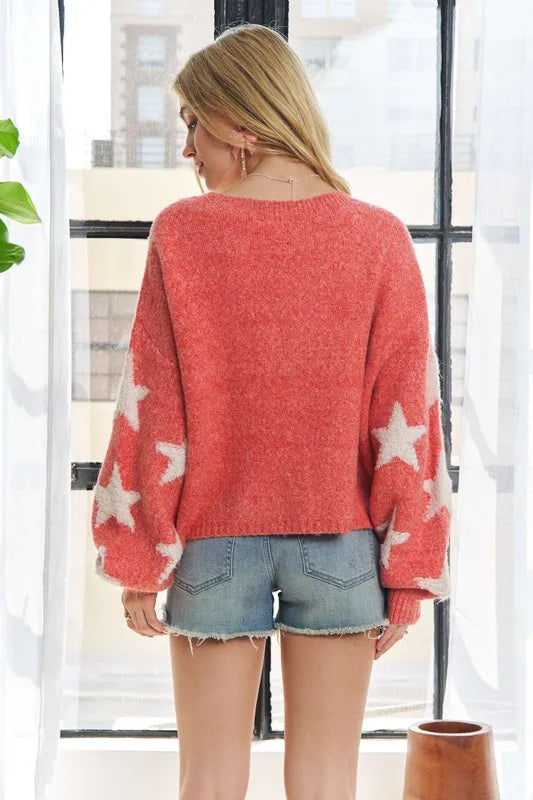 Star Contrast Round Neck Sweater – Fun, Chic & Effortlessly Stylish