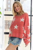 Star Contrast Round Neck Sweater – Fun, Chic & Effortlessly Stylish