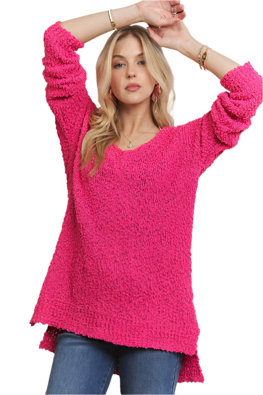 ADORA High-Low Side Slit V-Neck Sweater