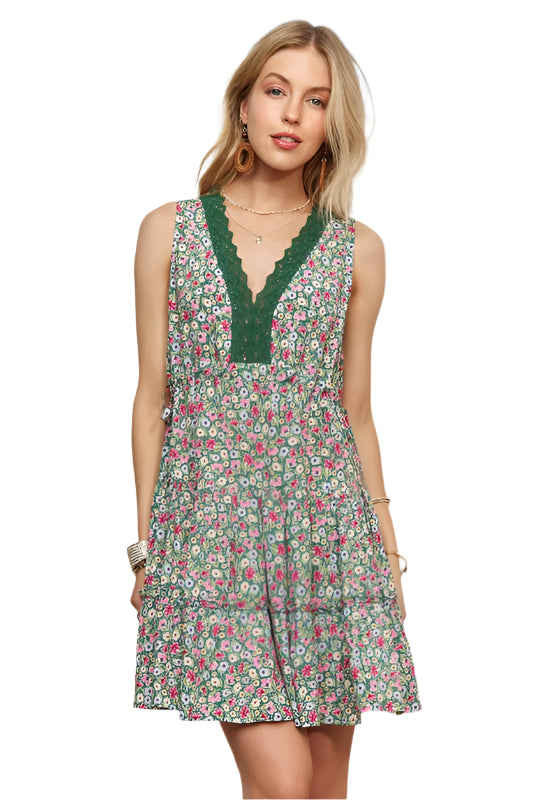 ADORA Lace Detail V-Neck Sleeveless Mini Dress