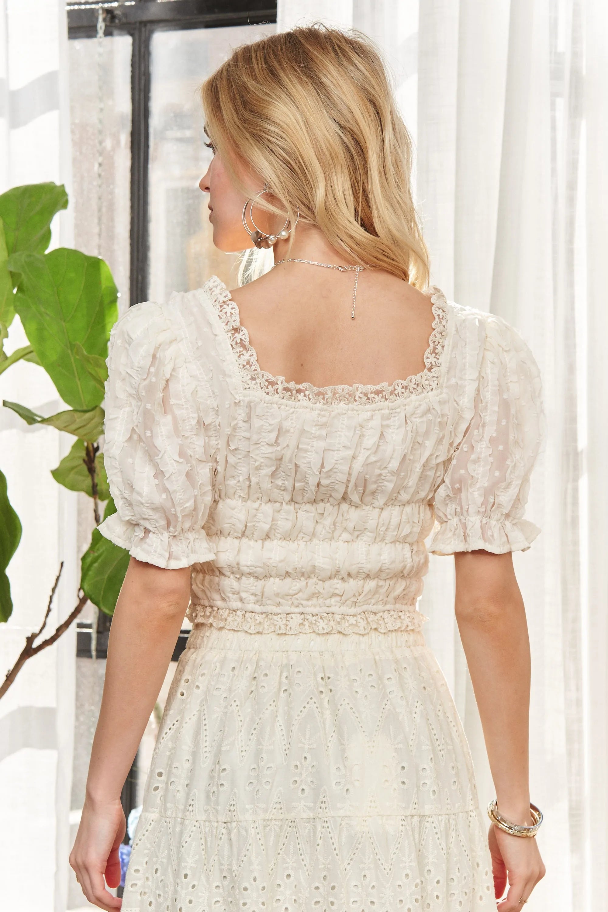 Lace Smocked Waist Peasant Top – Boho Chic & Feminine Style