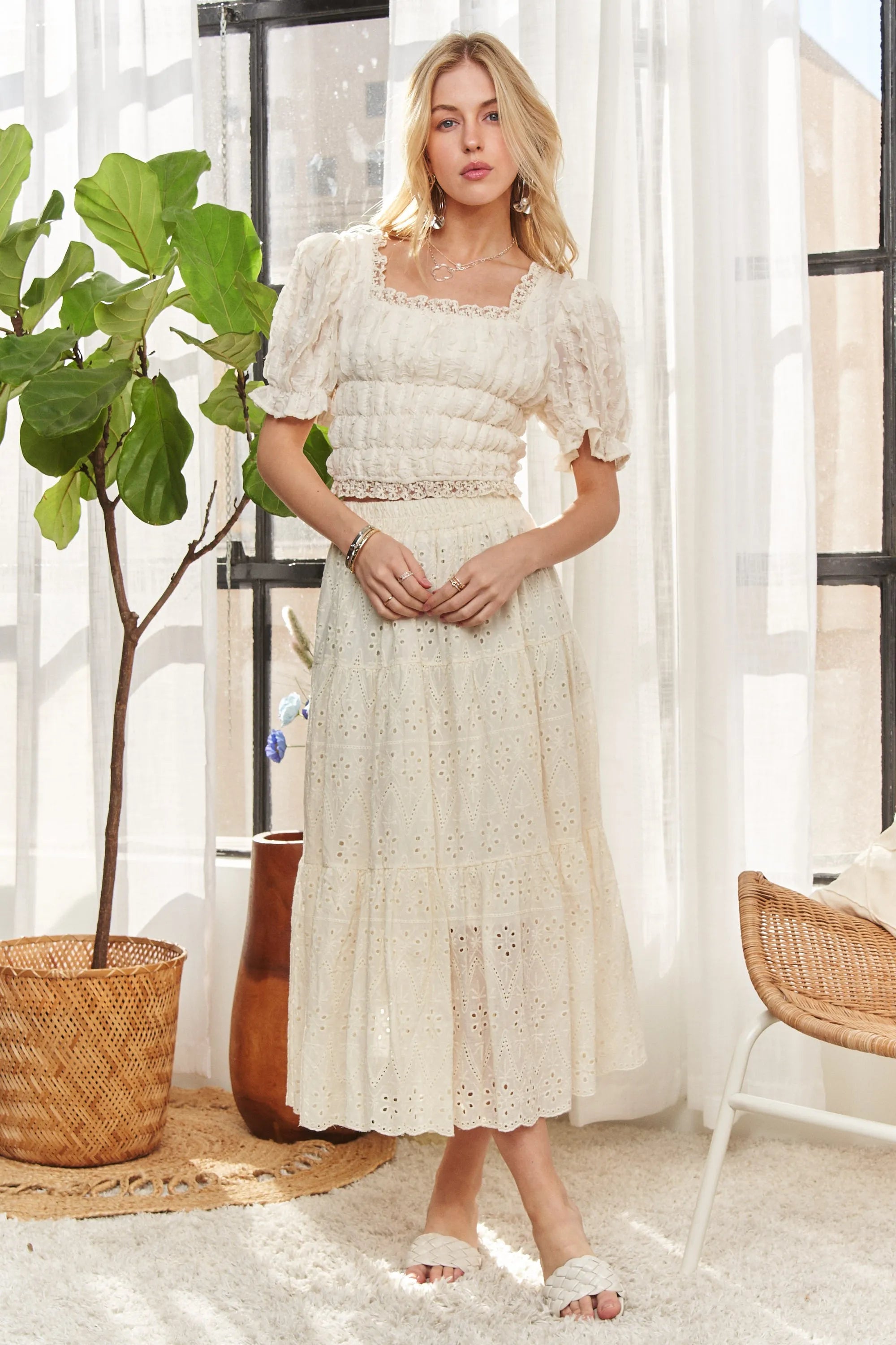 Lace Smocked Waist Peasant Top – Boho Chic & Feminine Style