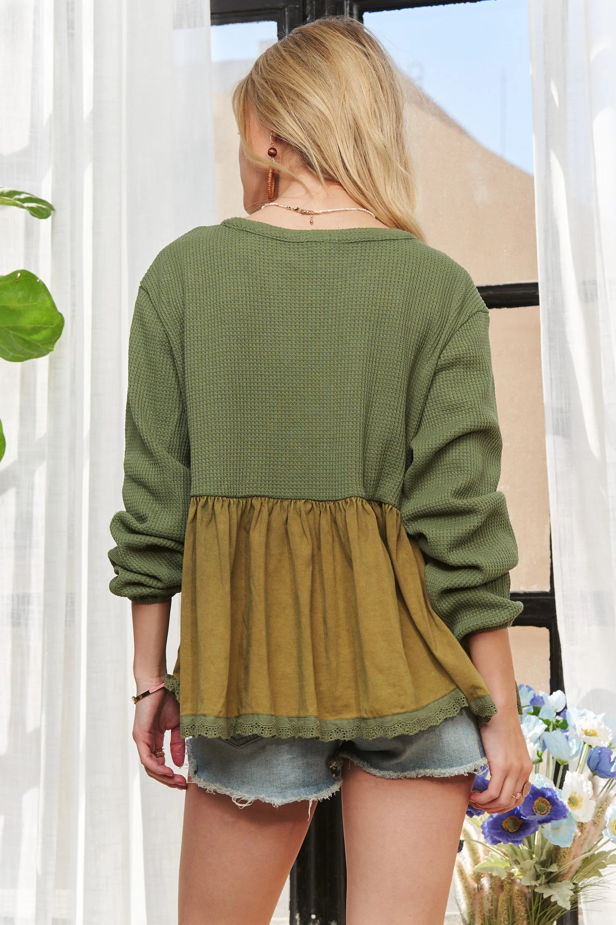 ADORA Mineral Washed Babydoll Tunic Top