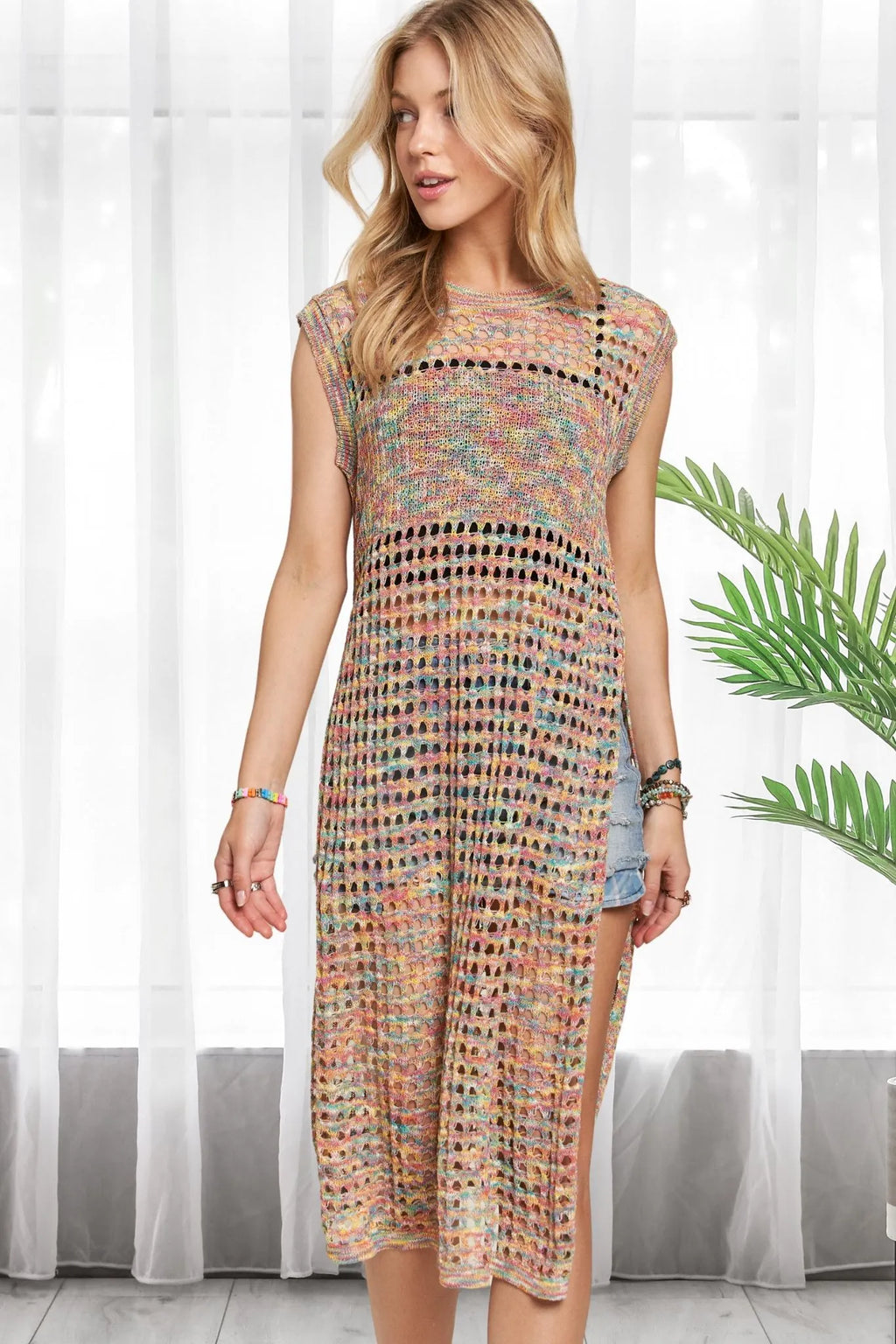 Multi Color Crochet Tunic Top – Boho Chic Style for Summer Days