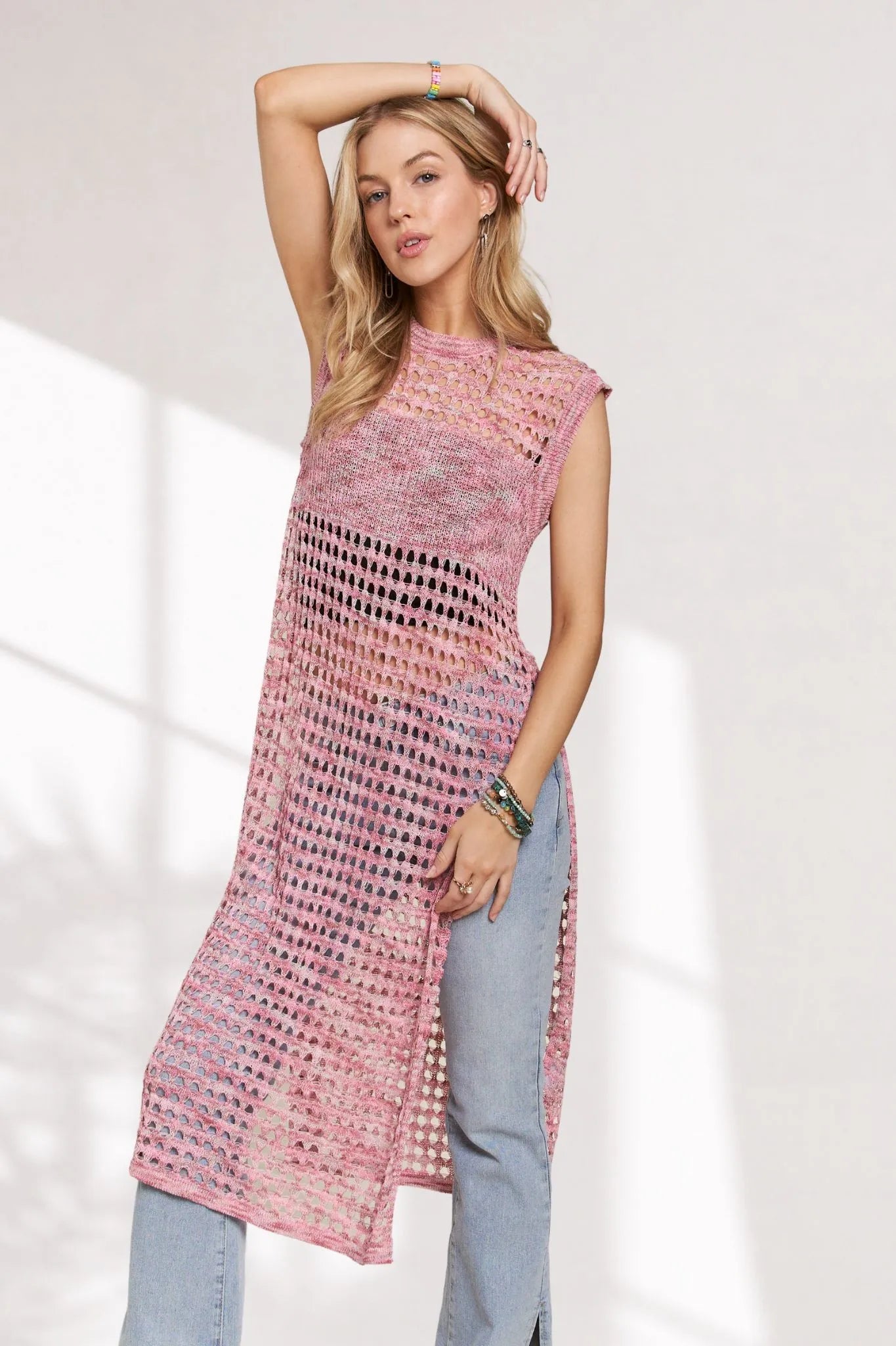Pink Crochet Tunic – Vibrant Boho Top or Beach Cover-Up