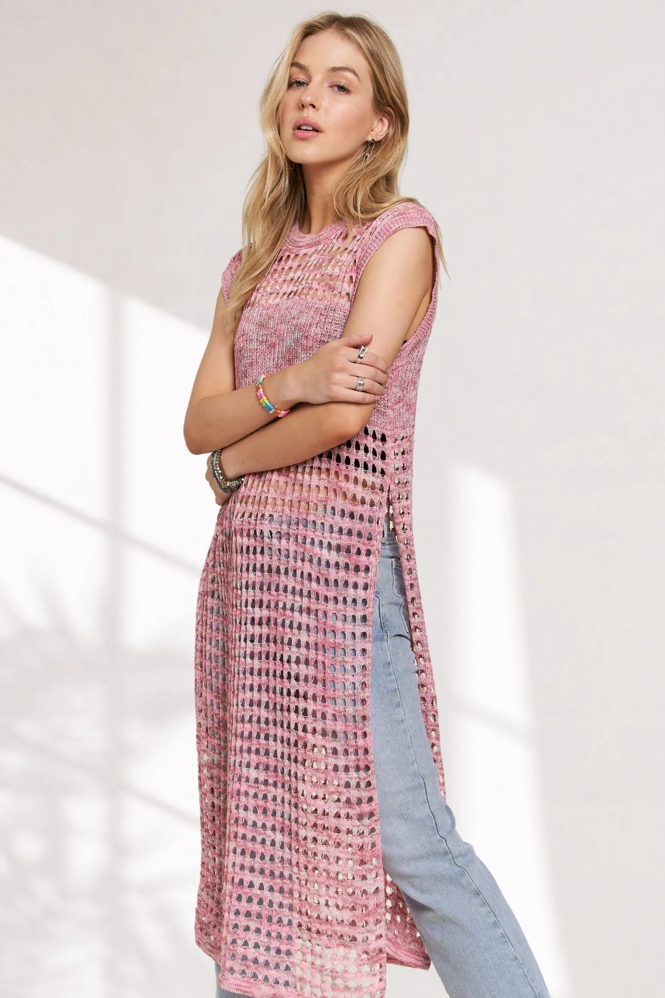 Pink Crochet Tunic – Vibrant Boho Top or Beach Cover-Up