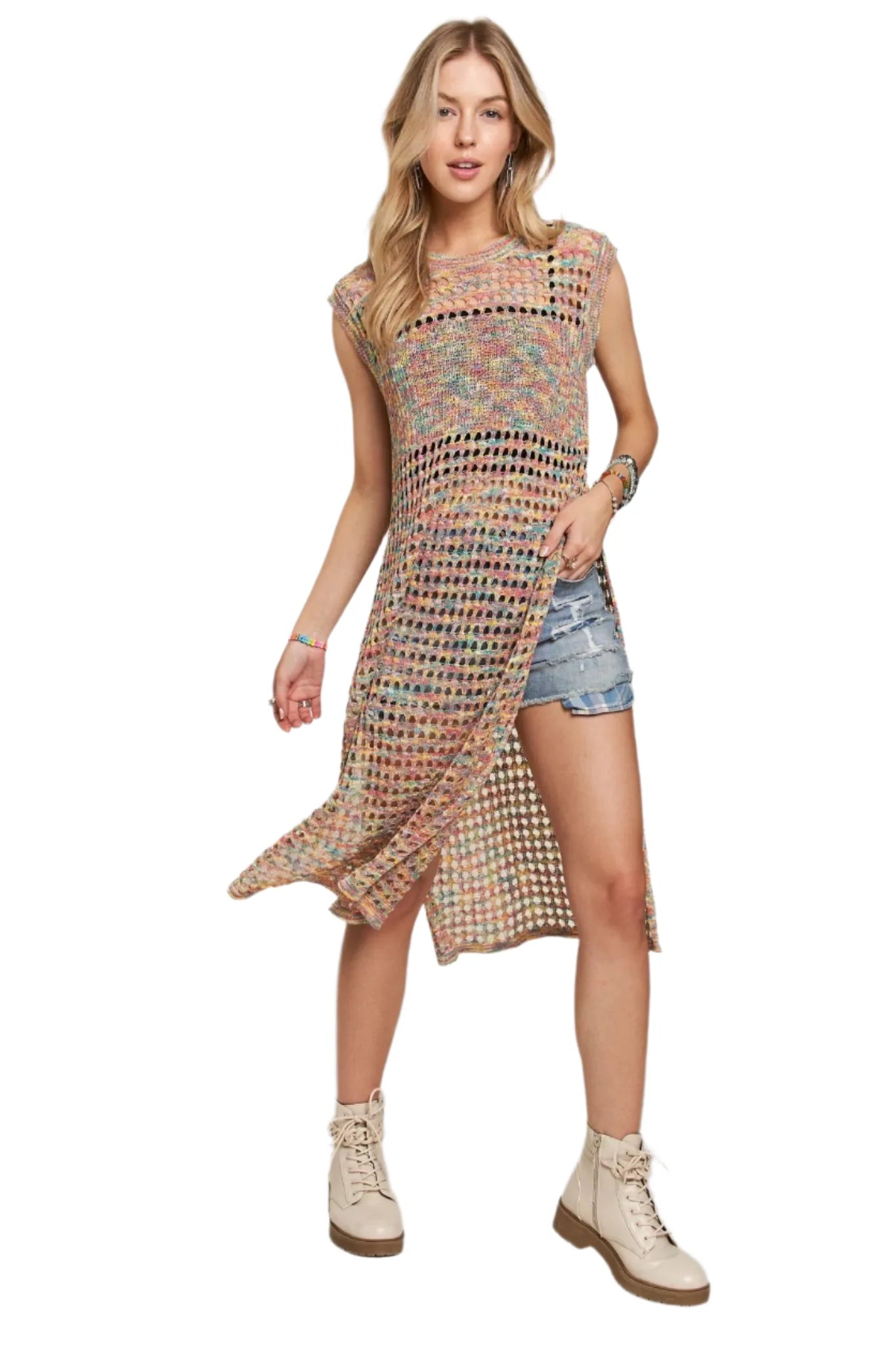 Multi Color Crochet Tunic Top – Boho Chic Style for Summer Days