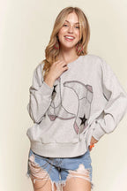 Rhinestone Accent Casual Sweatshirt – Cozy Style with a Sparkle Touch