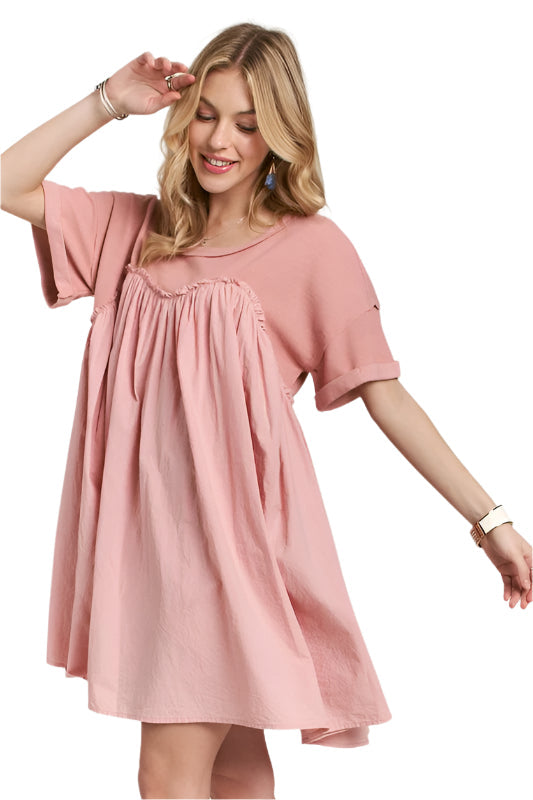 ADORA Round Neck Half Sleeve Babydoll Dress