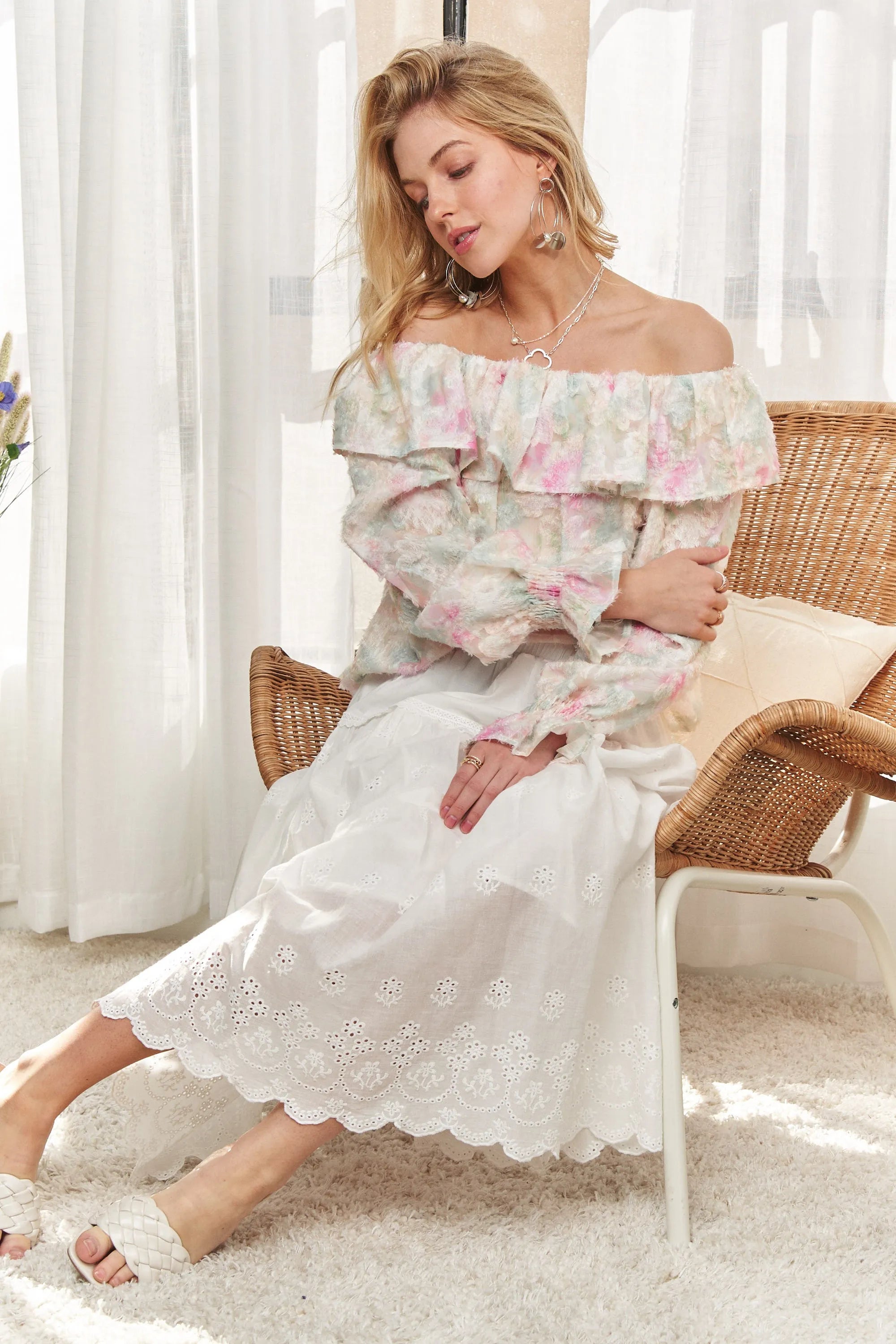 ADORA Ruffled Off Shoulder Floral Blouse