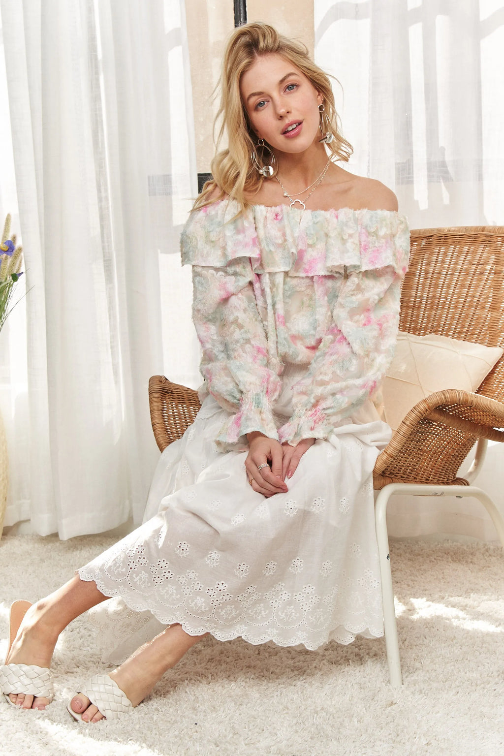 Ruffled Off Shoulder Floral Blouse – Romantic & Trendy Style
