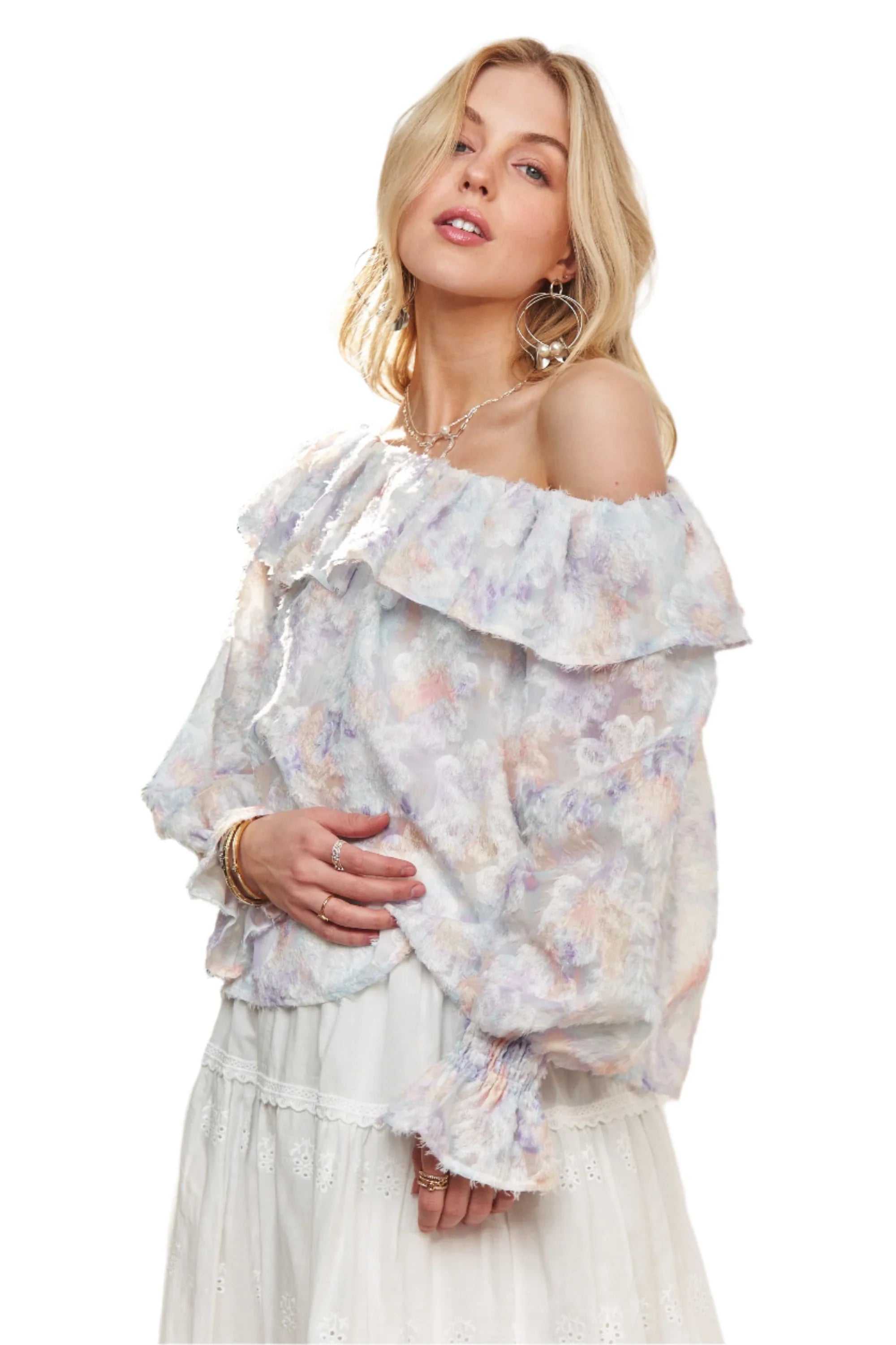 Ruffled Off Shoulder Floral Blouse – Romantic & Feminine Style