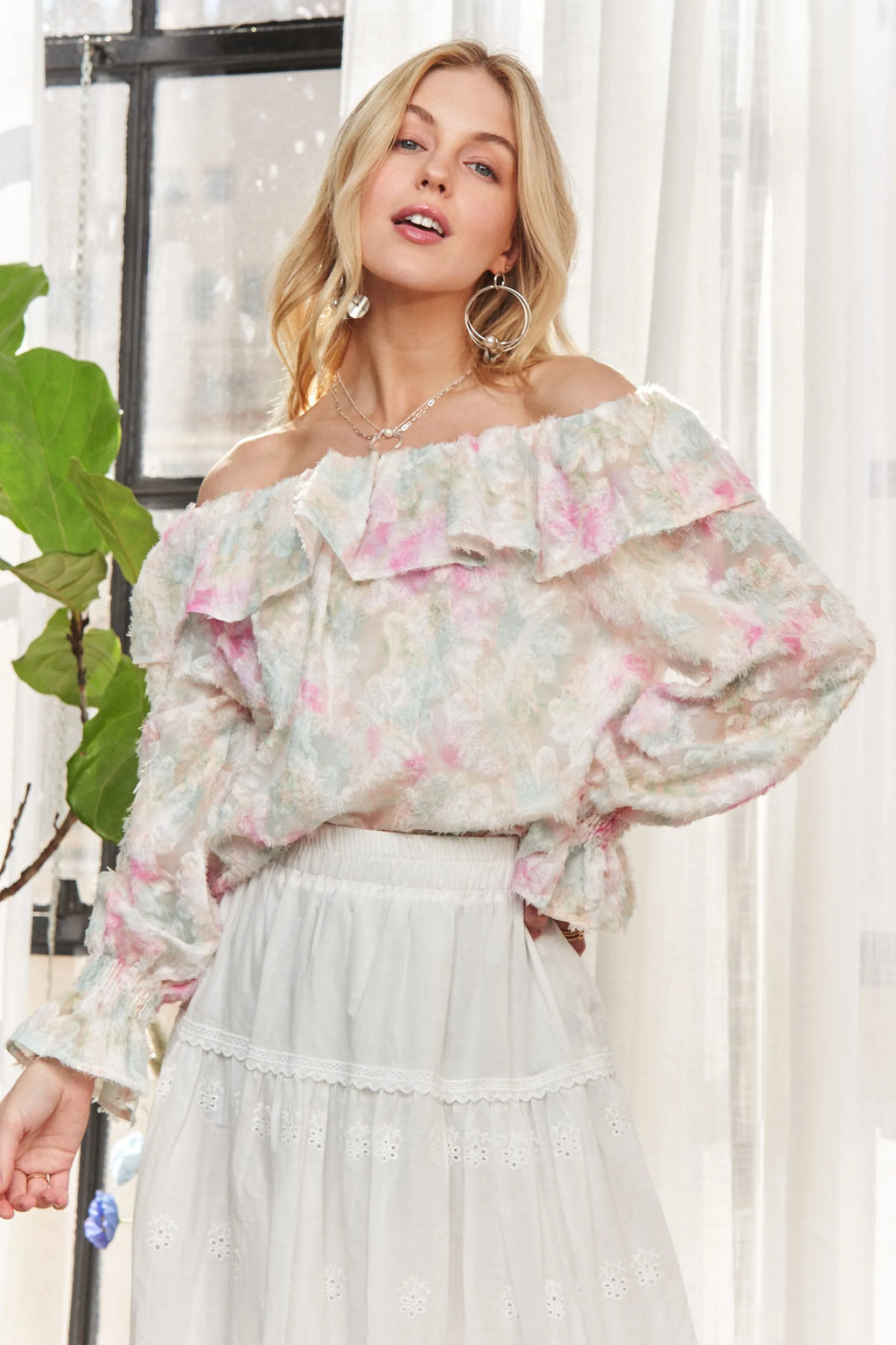 Ruffled Off Shoulder Floral Blouse – Romantic & Trendy Style