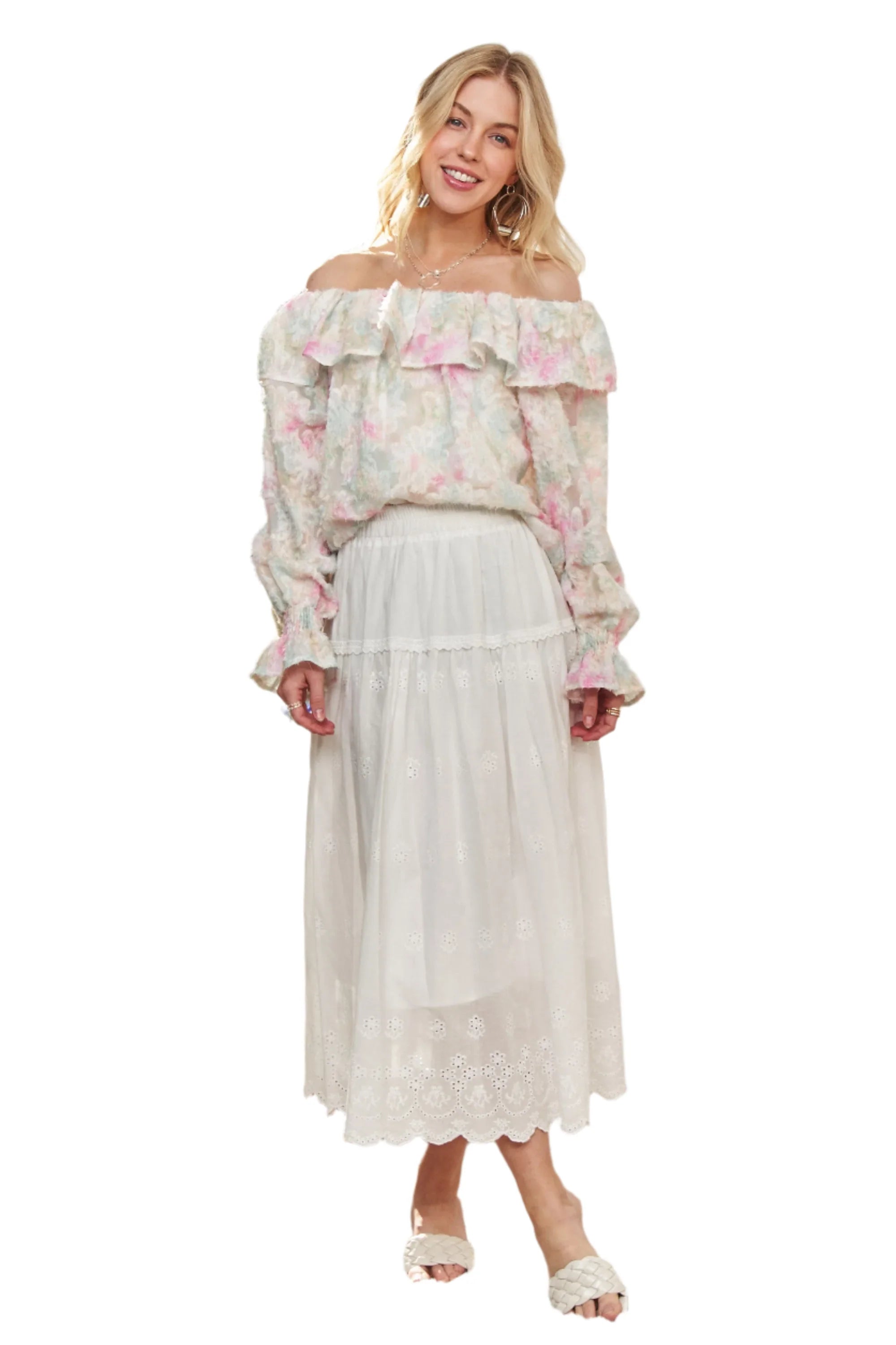 ADORA Ruffled Off Shoulder Floral Blouse