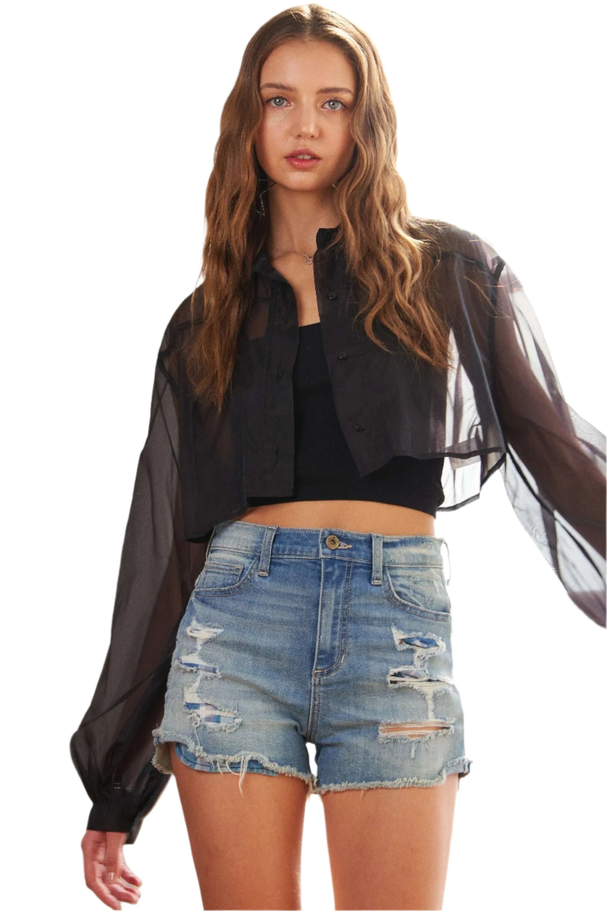 Sheer See-Through Crop Shirt – Bold Layering Top for Trendy Looks