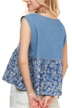 Sleeveless Denim Contrast Top – Edgy, Chic & Perfect for Layering