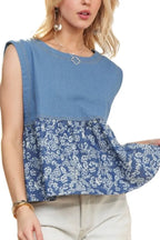 Sleeveless Denim Contrast Top – Edgy, Chic & Perfect for Layering