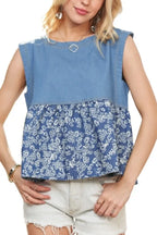 Sleeveless Denim Contrast Top – Edgy, Chic & Perfect for Layering