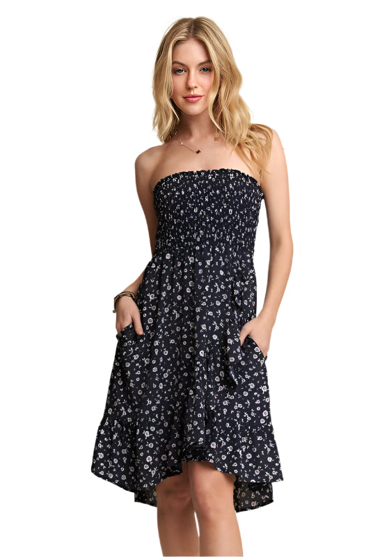 ADORA Smocked Floral Tube Dress with Pockets