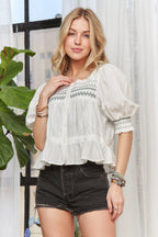 Smocked Peasant Blouse – Puff Sleeve Boho Style with Feminine Flair