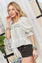 Smocked Peasant Blouse – Puff Sleeve Boho Style with Feminine Flair