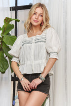 Smocked Peasant Blouse – Puff Sleeve Boho Style with Feminine Flair